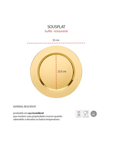 Sousplat Redondo Dourado Prato Inox Mesa Posta...