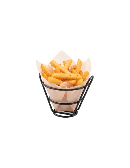 Cestinha Fritas Redondo Inox Preto Servir Petiscos Bar