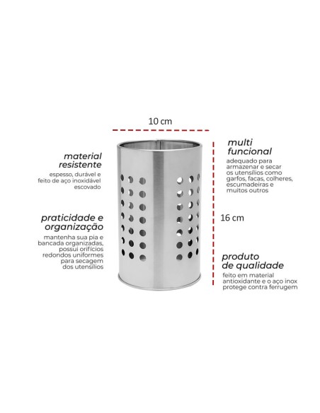 Porta Talheres Utensilios Suporte Aço Inox 1un
