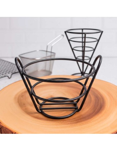 Cestinha Fritas Redondo Inox Preto Servir...