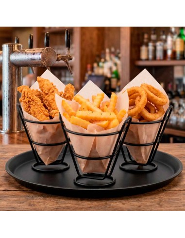 Cestinha Fritas Redondo Inox Preto Servir...