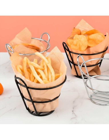 Cestinha Fritas Redondo Inox Preto Servir...