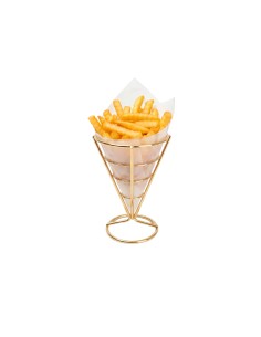 Suporte Cone Fritas Cestinha Inox Dourado Servir Petisco Bar