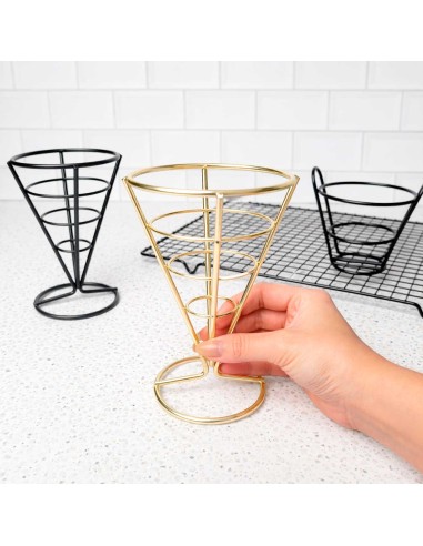 Suporte Cone Fritas Cestinha Inox Dourado...