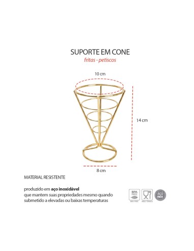 Suporte Cone Fritas Cestinha Inox Dourado...