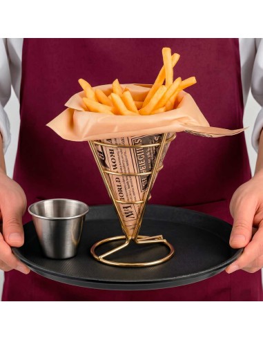 Suporte Cone Fritas Cestinha Inox Dourado...