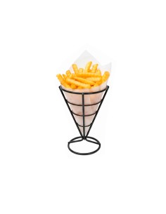 Suporte Cone Fritas Cestinha Inox Preto Servir Petisco Bar