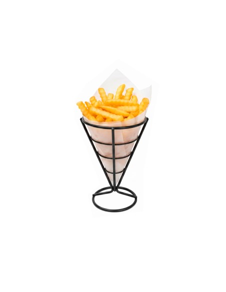Suporte Cone Fritas Cestinha Inox Preto Servir Petisco Bar