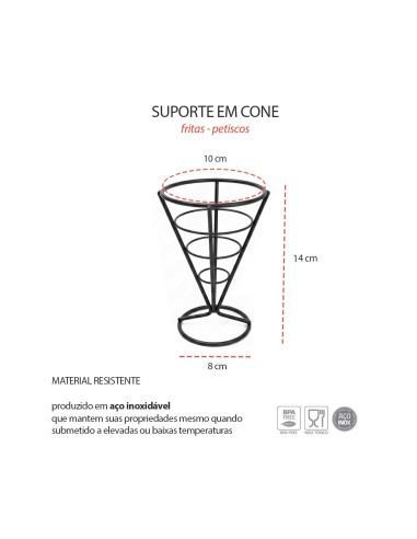 Suporte Cone Fritas Cestinha Inox Preto Servir...