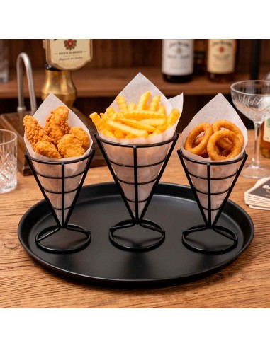 Suporte Cone Fritas Cestinha Inox Preto Servir...