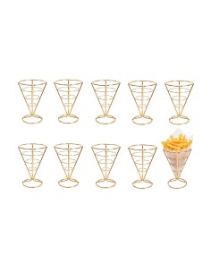 Suporte Cone Fritas Cestinha Inox Dourado Servir Petisco...