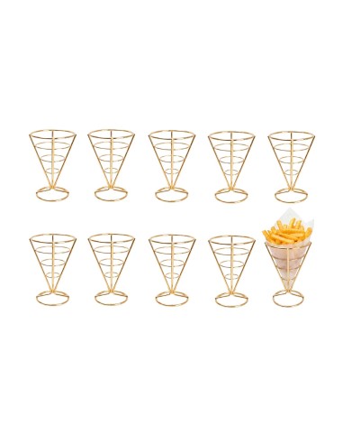 Suporte Cone Fritas Cestinha Inox Dourado...