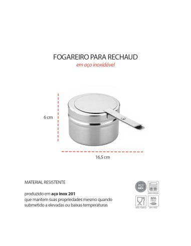 Fogareiro Rechaud Inox Aquecedor Buffet...