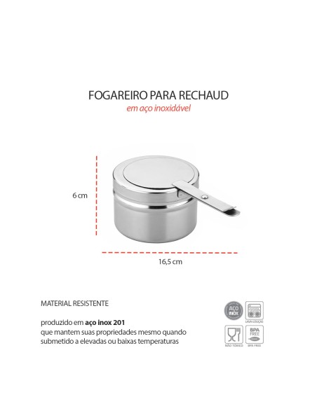 Fogareiro Rechaud Inox Aquecedor Buffet Restaurante Hotel 2un