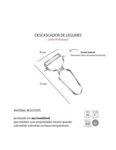 Descascador de Legumes Ralador Manual Aço Inox...