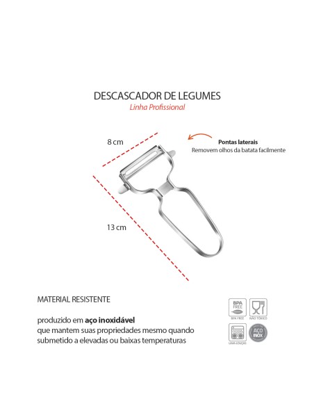 Descascador de Legumes Ralador Manual Aço Inox Lamina 13cm