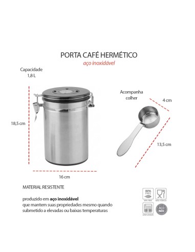 Porta Cafe Valvula Pote Hermetico 1,8L Colher...