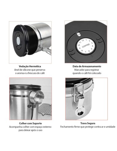 Porta Cafe Valvula Pote Hermetico 1,8L Colher...