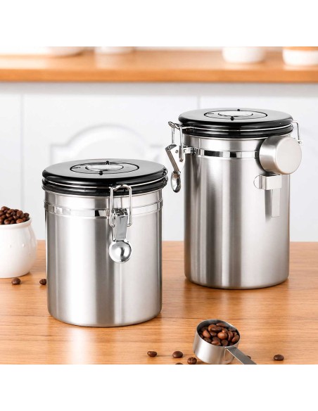 Porta Cafe Valvula Pote Hermetico 1,8L Colher Medidora Inox