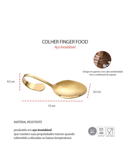 Colher Finger Food Inox Dourado Buffet Entrada Aperitivo