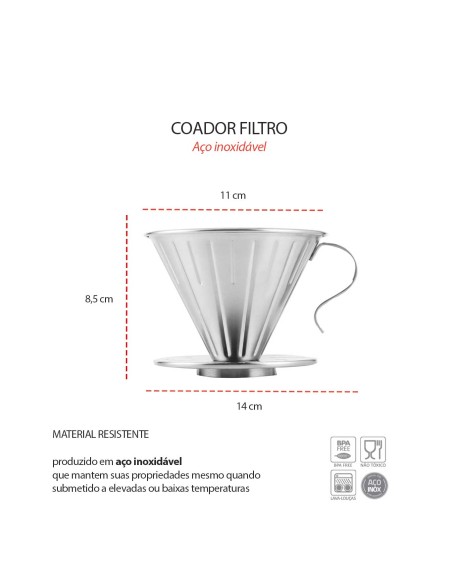 Coador Cafe Inox Filtro V60 Dripper Barista Reutilizavel