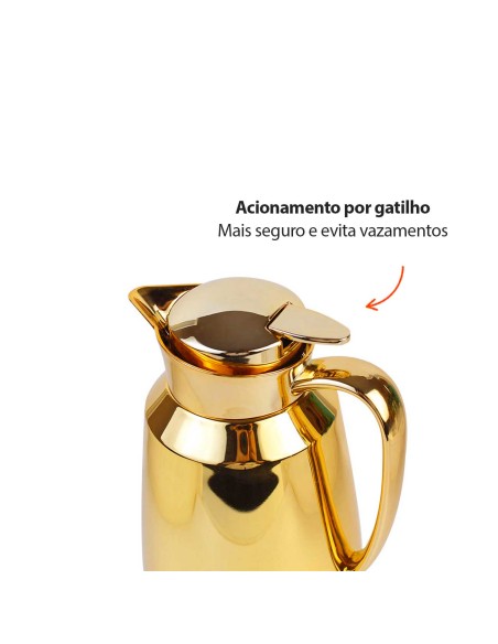 Garrafa Termica Dourada Bule Gatilho 1L Servir Cafe Cha