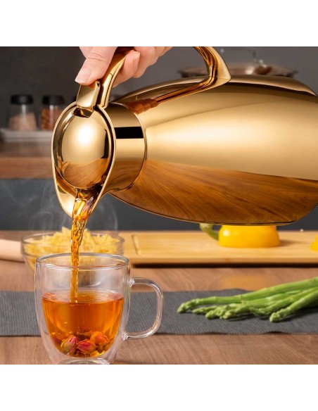 Garrafa Termica Dourada Bule Gatilho 1L Servir Cafe Cha