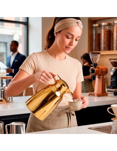 Garrafa Termica Dourada Bule Gatilho 1L Servir Cafe Cha