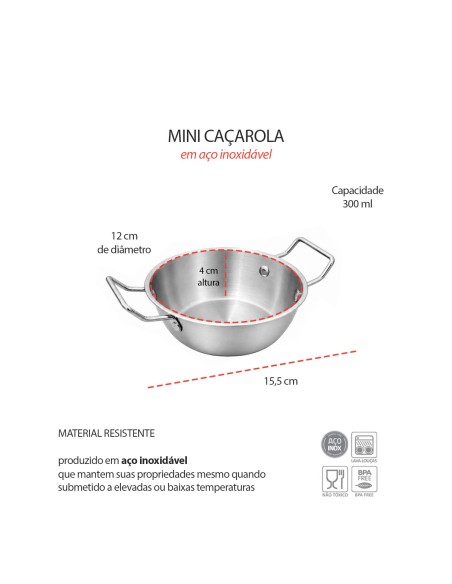 Caçarola Mini Panela Couvert Inox Entrada Petisco Porçoes 12cm