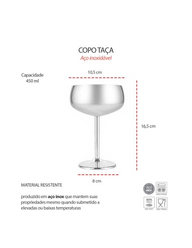 Taça Inox Copo 450ml Vinho Drink Finger Food...