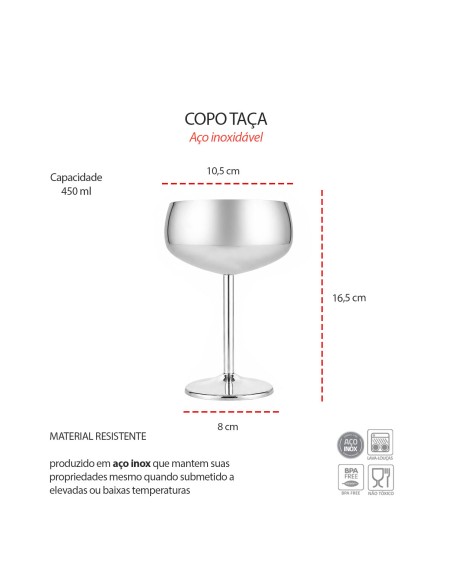 Taça Inox Copo 450ml Vinho Drink Finger Food Bar Restaurante
