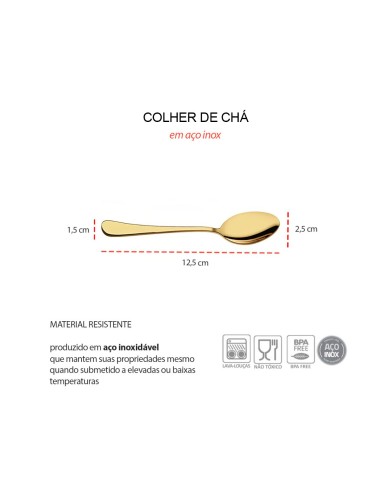 Colher de Cha Dourado Talheres Aço Inox
