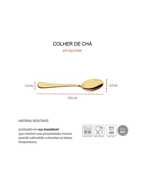 Colher de Cha Dourado Talheres Aço Inox
