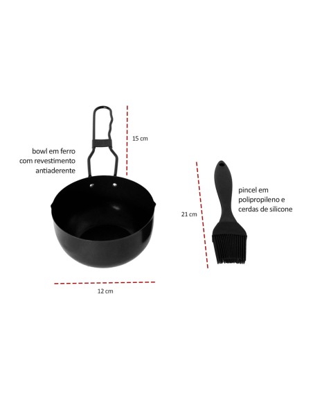 Tigela Bowl Alça e Pincel Culinario Silicone Preto Churrasco