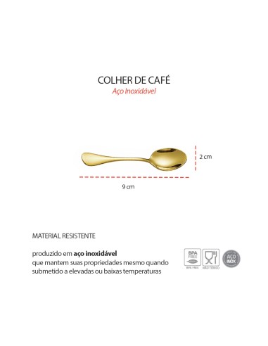 Colher de Cafe Dourado Jogo Colheres Inox...