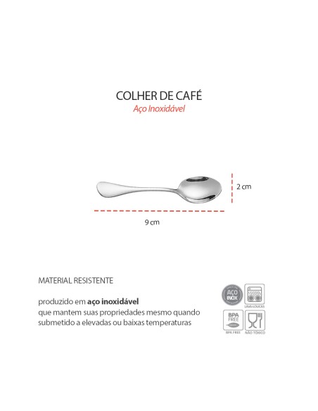 Colher de Cafe Aço Inox Jogo Colheres Pequena 6un