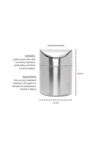 Lixeira de Pia Inox Mini Basculante Lavabo...