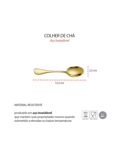 Colher de Cha Dourado Jogo de Colheres Inox 6un