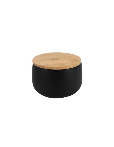 Porta Algodao Cotonete Preto Tampa Bambu 1un