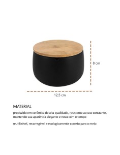 Porta Algodao Cotonete Preto Tampa Bambu 1un 2