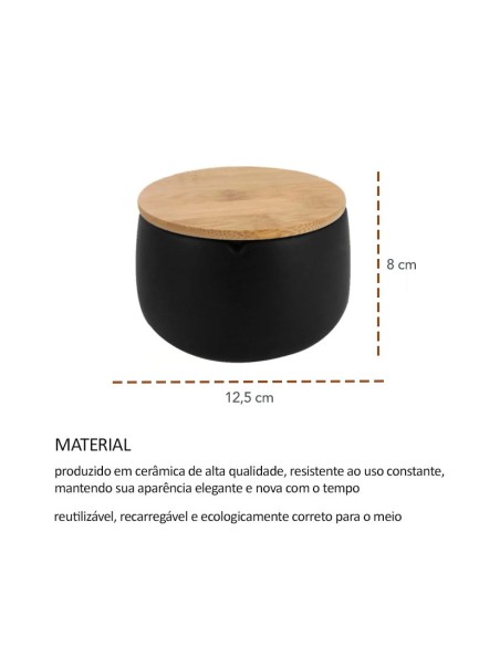 Porta Algodao Cotonete Preto Tampa Bambu 1un