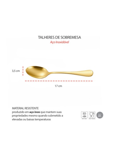 Colher de Sobremesa Dourado Aço Inox Talheres Restaurante