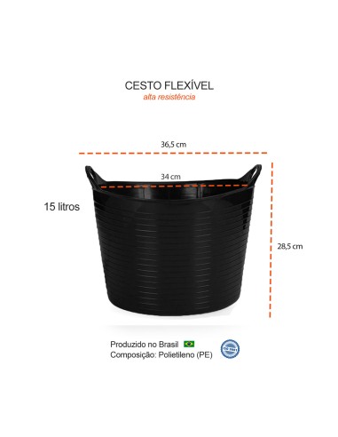 Balde Flexivel Cesto Multiuso Preto Roupa...