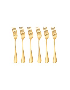 Garfo de Sobremesa Dourado Ouro Aço Inox Talheres Buffet 6un