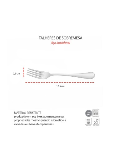 Garfo de Sobremesa Aço Inox Talheres Buffet...