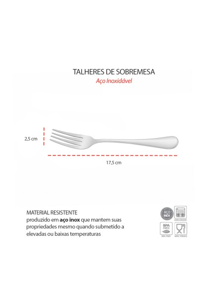 Garfo de Sobremesa Aço Inox Talheres Buffet Restaurante 6un