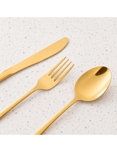 Faca de Sobremesa Dourado Ouro Aço Inox Talheres Buffet