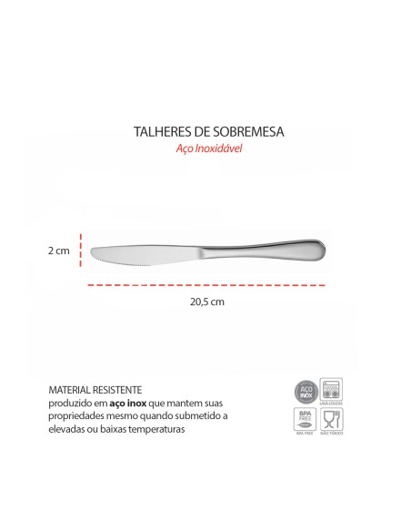 Faca de Sobremesa Aço Inox Buffet Restaurante Talheres