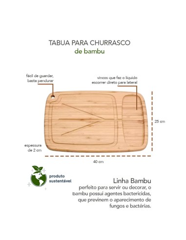 Tabua de Carne Churrasco Bambu Sulco Vinco 40cm