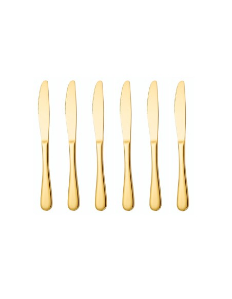 Faca de Sobremesa Dourado Ouro Inox Buffet Talheres Jogo 6un